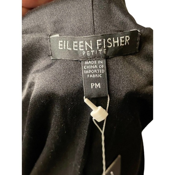 Eileen Fisher NWT Petite Tropical Blazer w Leather Trim Black Stand Collar PM - Picture 12 of 12